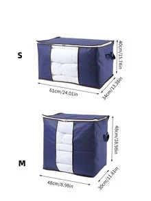 1pc Large Storage Bag Organizer Clothes Storage With Reinforced Handle, Storage Containers For Bedding, Comforters, Clothing, Closet, Clear Window, Sturdy Zippers - Navy Blue - View 3