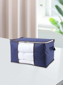 1pc Large Storage Bag Organizer Clothes Storage With Reinforced Handle, Storage Containers For Bedding, Comforters, Clothing, Closet, Clear Window, Sturdy Zippers - Navy Blue - View 4