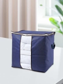 1pc Large Storage Bag Organizer Clothes Storage With Reinforced Handle, Storage Containers For Bedding, Comforters, Clothing, Closet, Clear Window, Sturdy Zippers - Navy Blue - View 5