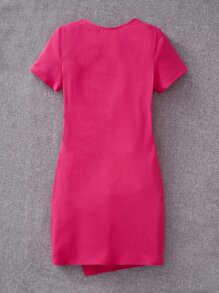 SHEIN Teen Girls Button Side Fitted Dress - Hot Pink - View 2