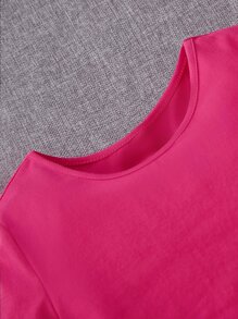 SHEIN Teen Girls Button Side Fitted Dress - Hot Pink - View 3