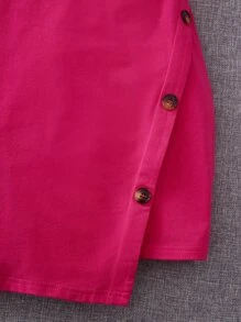 SHEIN Teen Girls Button Side Fitted Dress - Hot Pink - View 4