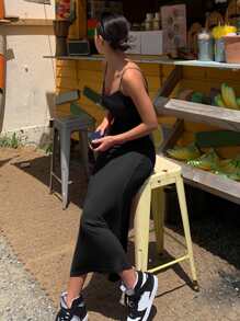 DAZY Solid Cami Dress Sundress,Casual Women Dresses - Black - View 5