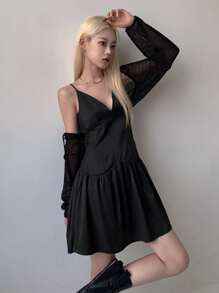 DAZY Đầm suông hở vai bèo nhún trơn, Đầm thường ngày cho nữ - màu đen - Xem 3