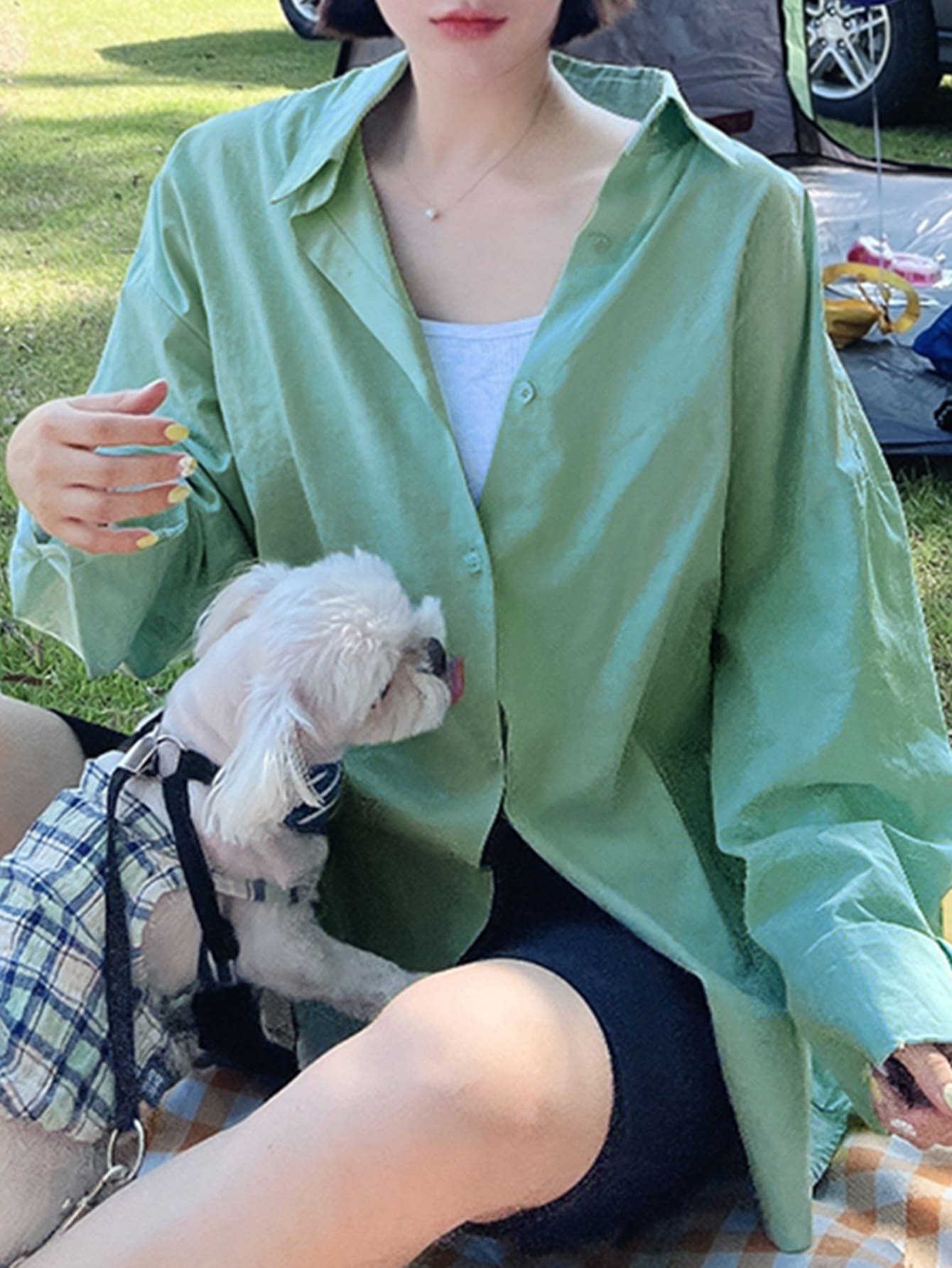 Solid Drop Shoulder Button Front Shirt