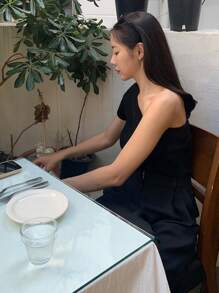 DAZY Top De Punto Acanalado De Un Hombro - Negro - Ver 7