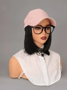 短直筒人造假髮帶帽子 - 黑色 - 查看 1