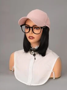 短直筒人造假髮帶帽子 - 黑色 - 查看 4