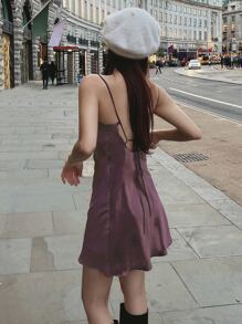 DAZY 纯色系带露背吊带裙婚礼女士连衣裙 - 紫色 - 查看 2