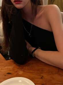 DAZY Solid One Shoulder Tee,Back To School Clothes Long Sleeve Women Tops,Fall Women Clothes - Black - View 6