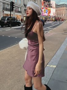 DAZY 纯色系带露背吊带裙婚礼女士连衣裙 - 紫色 - 查看 9