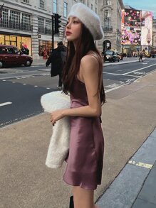 DAZY 纯色系带露背吊带裙婚礼女士连衣裙 - 紫色 - 查看 10