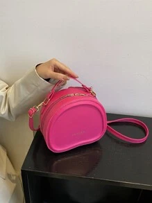 Mini Neon Pink Letter Graphic Dome Bag - Hot Pink - View 4
