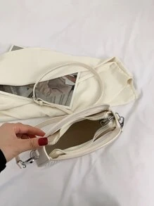Textured Double Handle Satchel Bag - White - View 6