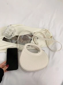 Textured Double Handle Satchel Bag - White - View 7