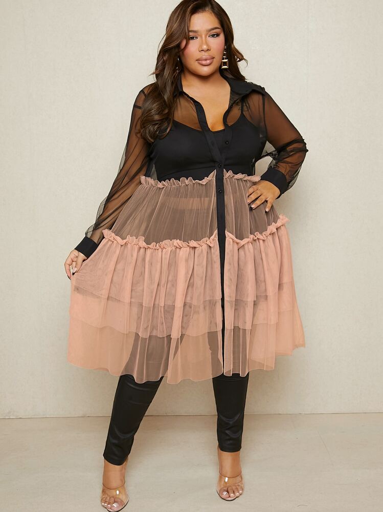 SHEIN Unity Plus Färgblock I lager Volanger Klänningar - Multifärgad - Visa 5