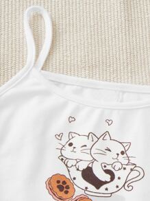 SHEIN 女孩卡通圖案睡吊帶上衣和睡衣短褲