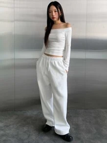 DAZY 露肩插肩袖短款 T 恤节日、秋季服装长袖女式上衣 - 白色 - 查看 4