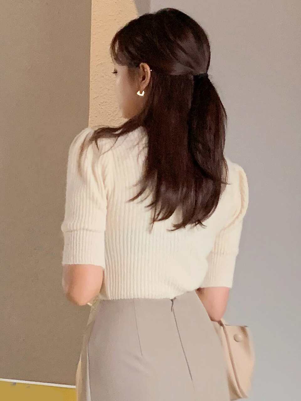 Solid Puff Sleeve Knit Top,Fall Clothes