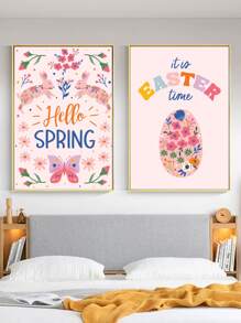 2pcs Easter Butterfly & Floral Pattern Unframed Painting - Multicolor - View 2