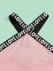 SHEIN 青少年女孩字母織帶掛脖上衣 - 淺粉色 - 查看 3