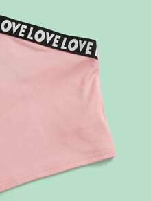 SHEIN 青少年女孩字母織帶掛脖上衣 - 淺粉色 - 查看 4