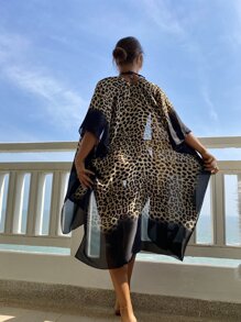 SHEIN Swim Leopard Print Gradient Color Kimono Cover-Up For Summer Beach Vacation 2025 - Multicolor - View 2