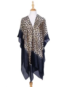 SHEIN Swim Leopard Print Gradient Color Kimono Cover-Up For Summer Beach Vacation 2025 - Multicolor - View 3