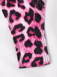 SHEIN Swim Summer Beach Leopard Bikini Set Push Up Bra & Tie Side Bottom 2 Piece Bathing Suit