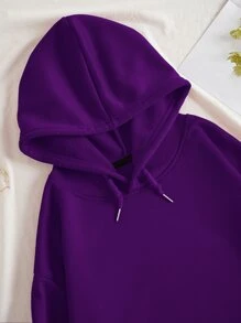 SHEIN EZwear Floral & Letter Graphic Drawstring Thermal Lined Hoodie - Purple - View 6