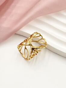 Hollow Out Cuff Ring - Yellow Gold - View 2