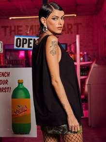 Deniart 骷髅頭圖案破洞背心上衣 - 黑色 - 查看 3