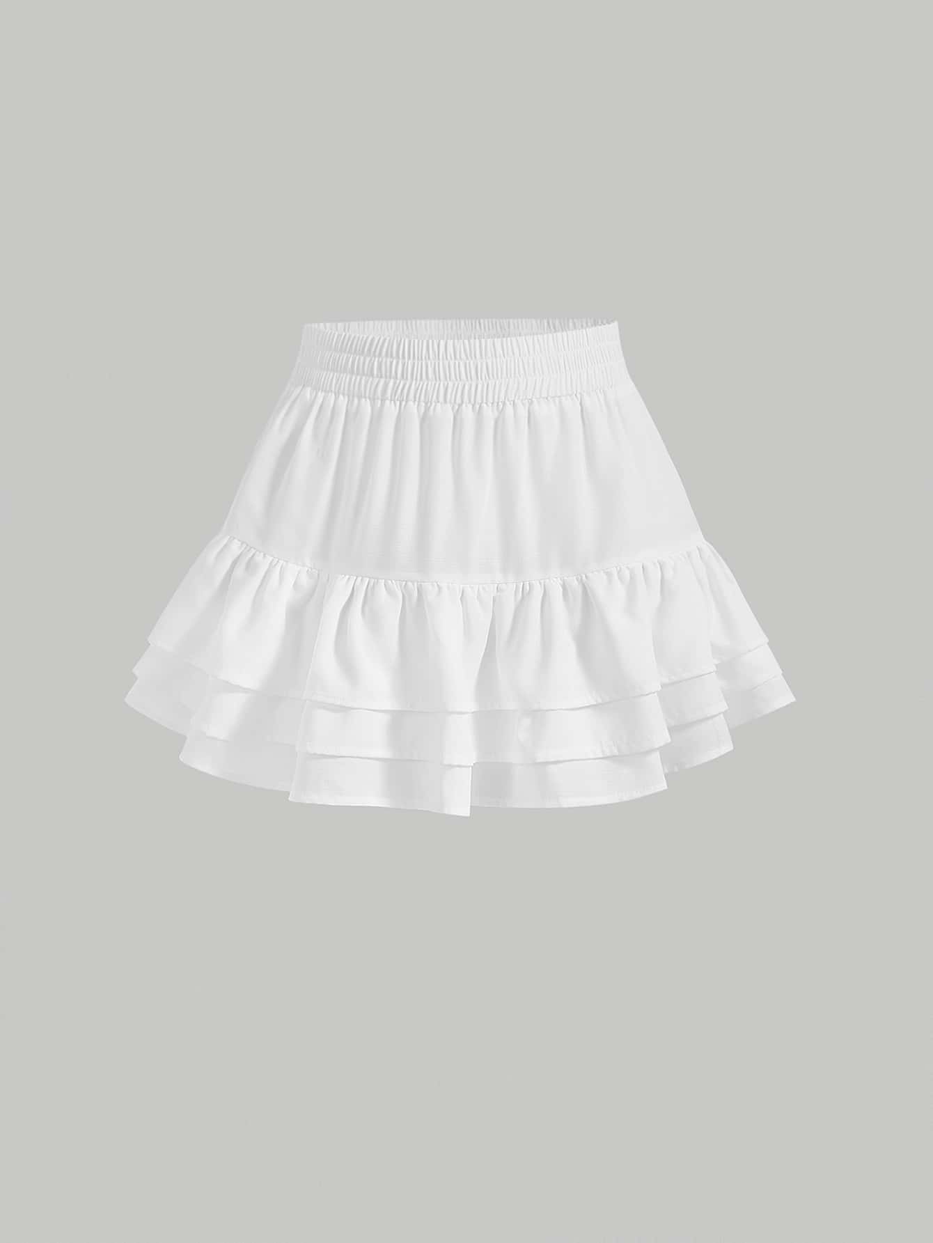 SHEIN MOD Solid Ruffle Hem Skirt - White - View 1
