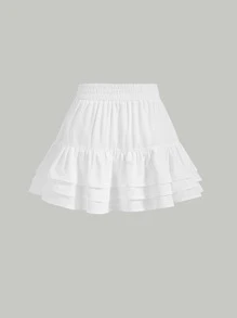 SHEIN MOD Solid Ruffle Hem Skirt - White - View 2