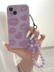 With Phone Charm Mouth Print Phone Case With Lanyard - Multicolor - View 2