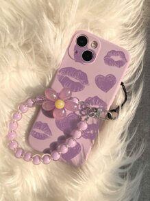 With Phone Charm Mouth Print Phone Case With Lanyard - Multicolor - View 3