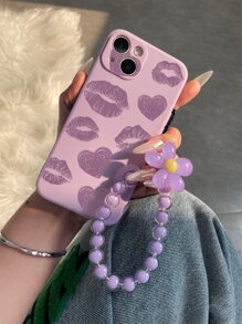 With Phone Charm Mouth Print Phone Case With Lanyard - Multicolor - View 4