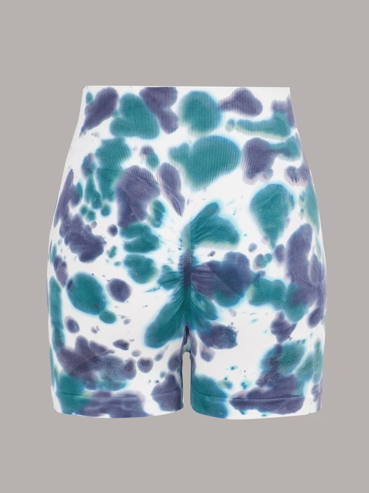 Yoga Trendy Shorts biker deportivos de tie dye de moldeador cadera de cintura ancha - Multicolor - Añade 7