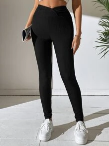 SHEIN Essnce Solid Ruched Front Leggings