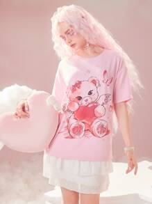 ROMWE Áo thun nữ Hoạt hình Loại bướm Giải trí - Màu Hồng baby - Xem 5