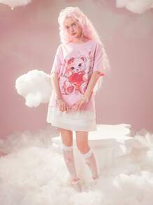ROMWE Áo thun nữ Hoạt hình Loại bướm Giải trí - Màu Hồng baby - Xem 2