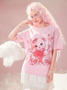 ROMWE Áo thun nữ Hoạt hình Loại bướm Giải trí - Màu Hồng baby - Xem 1