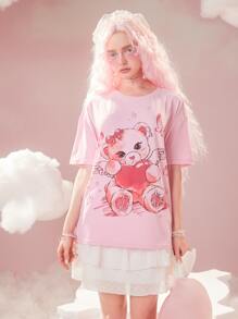 ROMWE Áo thun nữ Hoạt hình Loại bướm Giải trí - Màu Hồng baby - Xem 6