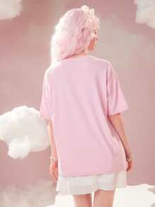 ROMWE Áo thun nữ Hoạt hình Loại bướm Giải trí - Màu Hồng baby - Xem 3