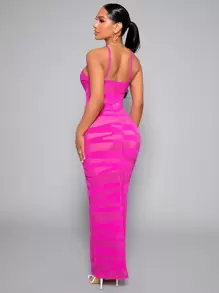 SHEIN SXY Graphic Print Backless Cami Dress - Hot Pink - View 2