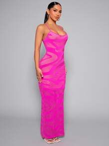 SHEIN SXY Graphic Print Backless Cami Dress - Hot Pink - View 3