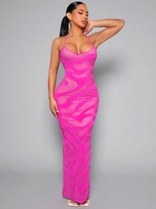 SHEIN SXY Graphic Print Backless Cami Dress - Hot Pink - View 4