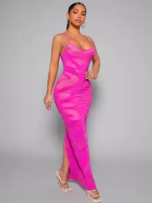 SHEIN SXY Graphic Print Backless Cami Dress - Hot Pink - View 5