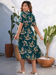 Breezaya Plus Floral Print Wrap Hem Dress - Multicolor - View 2