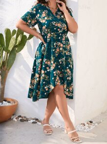 Breezaya Plus Floral Print Wrap Hem Dress - Multicolor - View 3